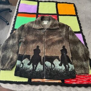 Vintage fleece jacket sweater Lake Matley horse animals southwestern AOP Large